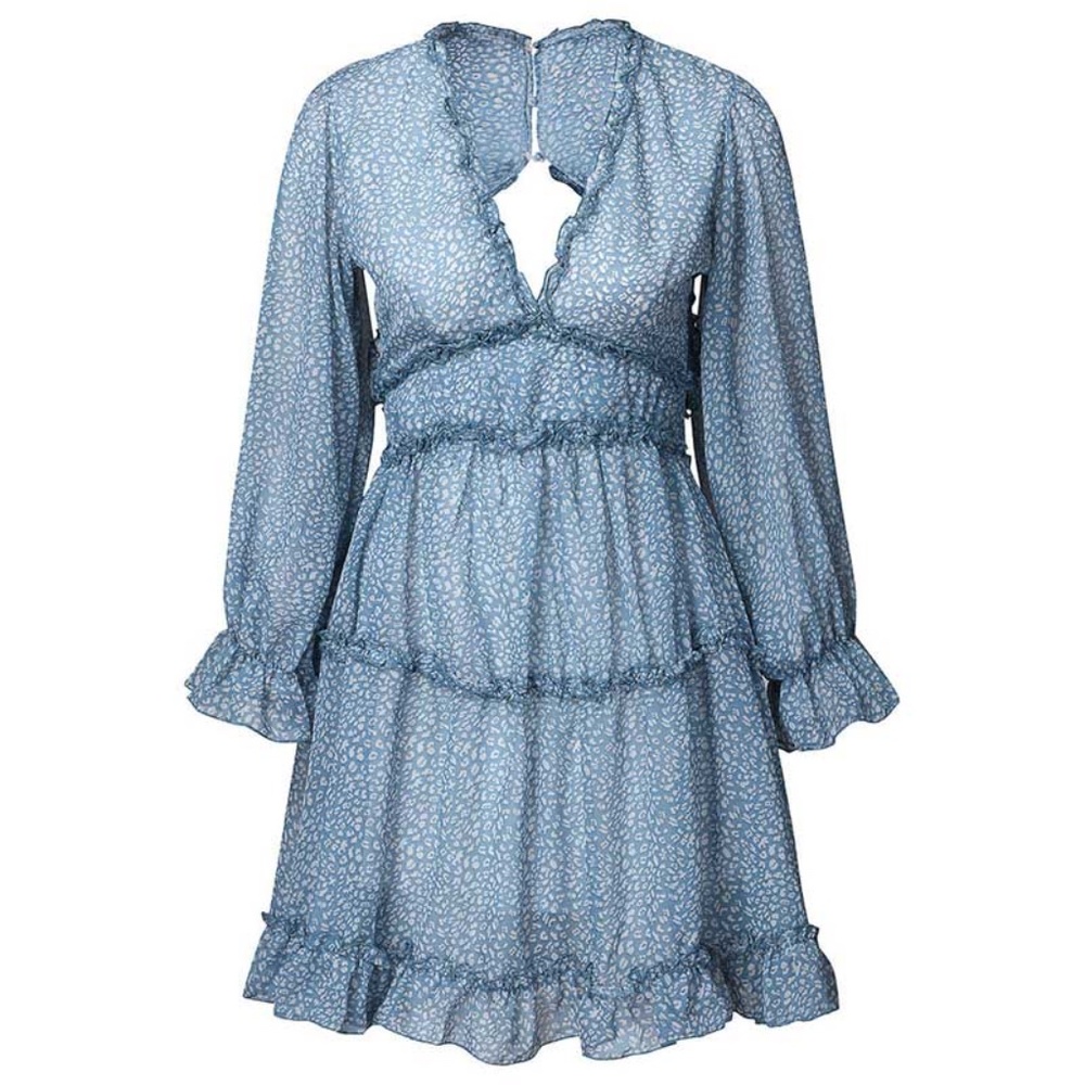 floral v neck open back boho ruffle dress BLUE - Picture 16 of 16